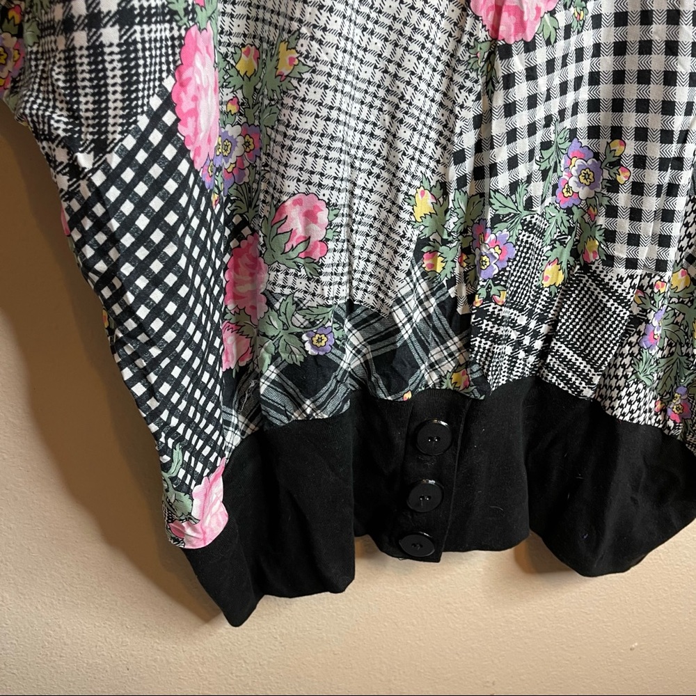 Vintage 90s Oversized Plaid Patchwork Floral Butt… - image 3